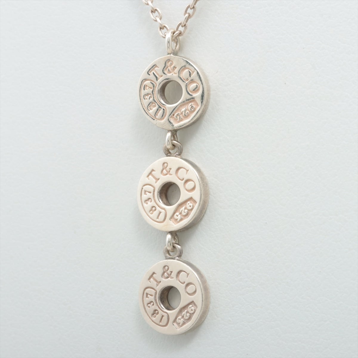 Tiffany 1837 three drop circle pendant Necklace 925 5.5g Silver
