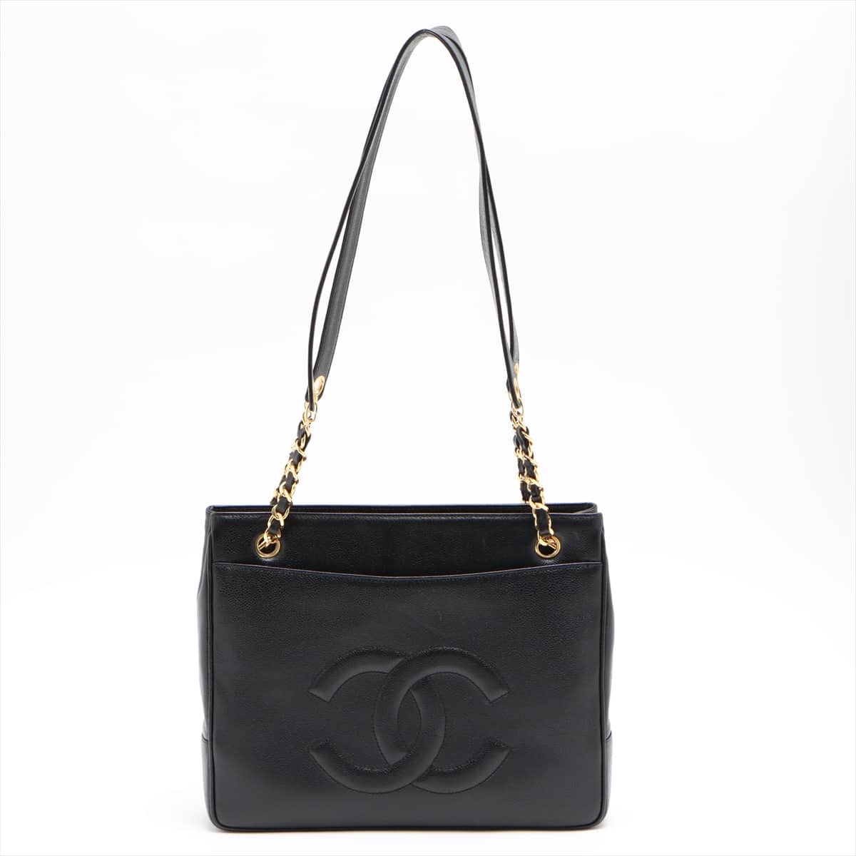 Chanel Coco Mark Caviarskin Chain tote bag Black Gold Metal fittings