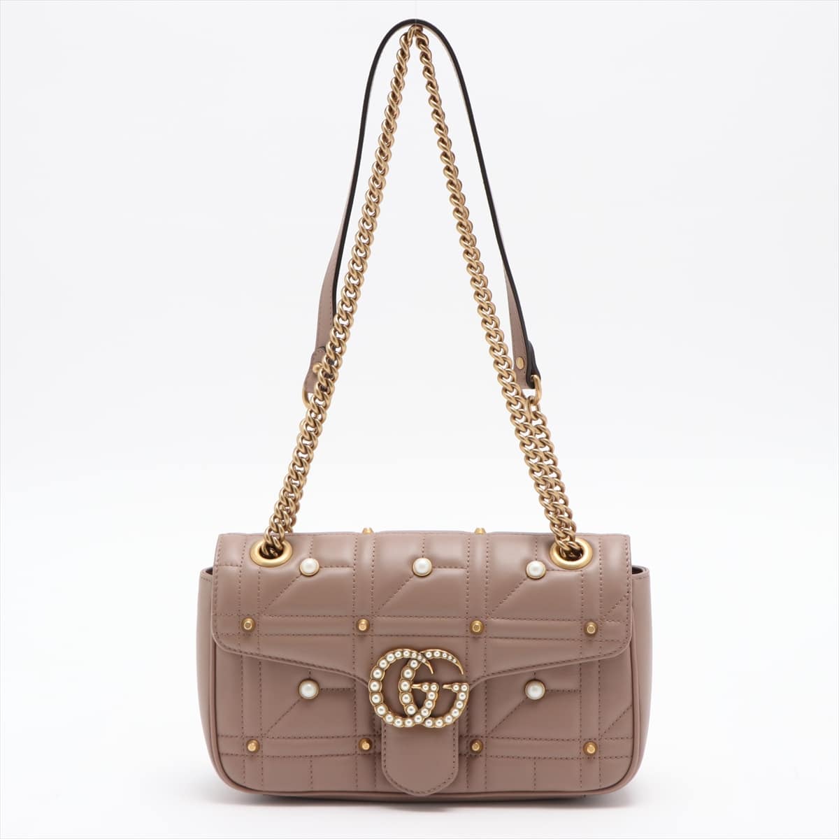 Gucci GG Marmont Leather Chain shoulder bag Beige 443497