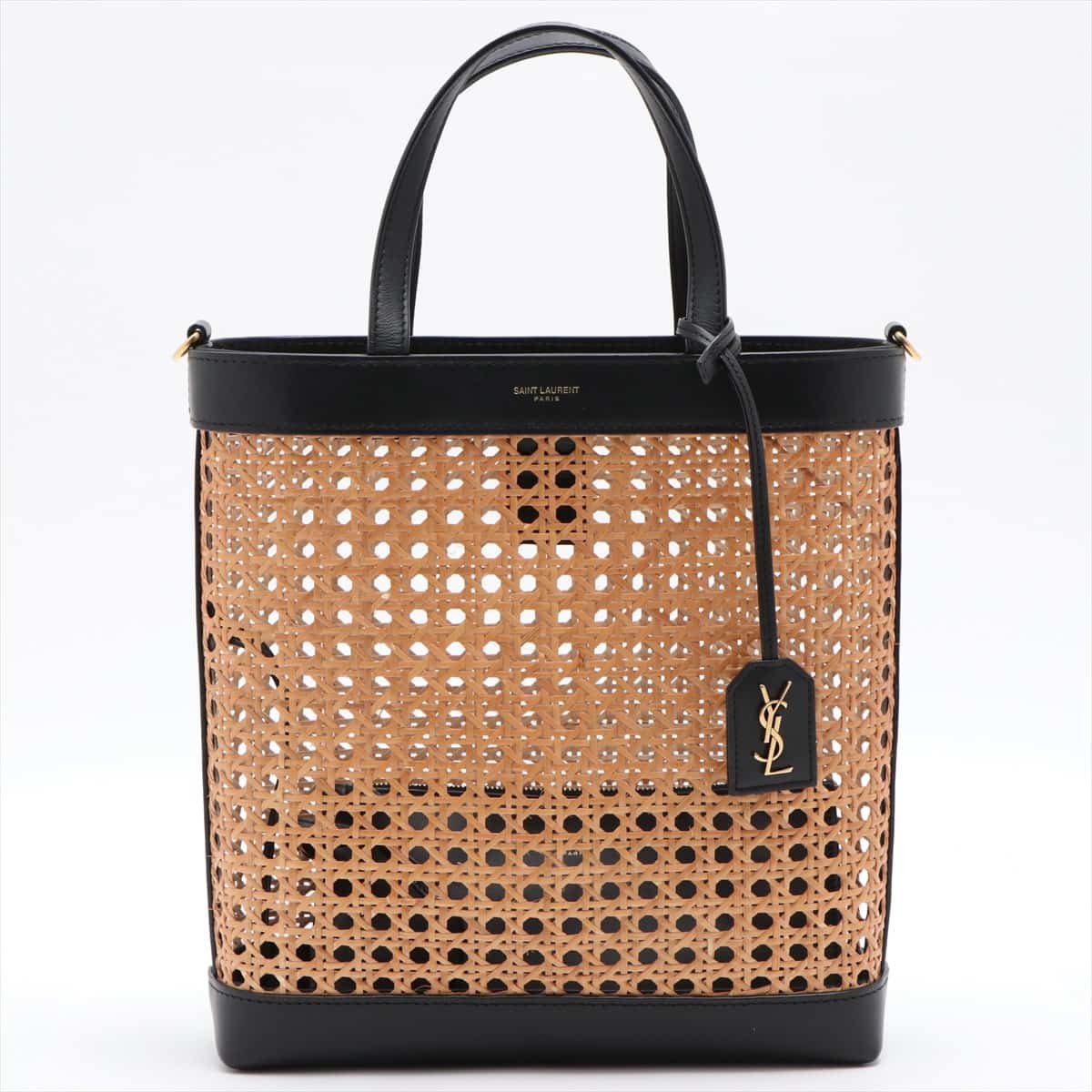 Saint Laurent Paris Straw & leather 2way handbag Black with pouch