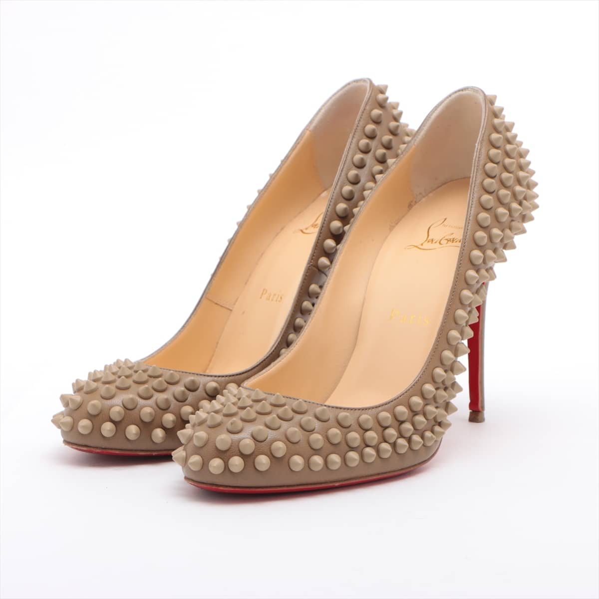 Christian Louboutin Spike Studs Leather Pumps 38 Ladies' Beige