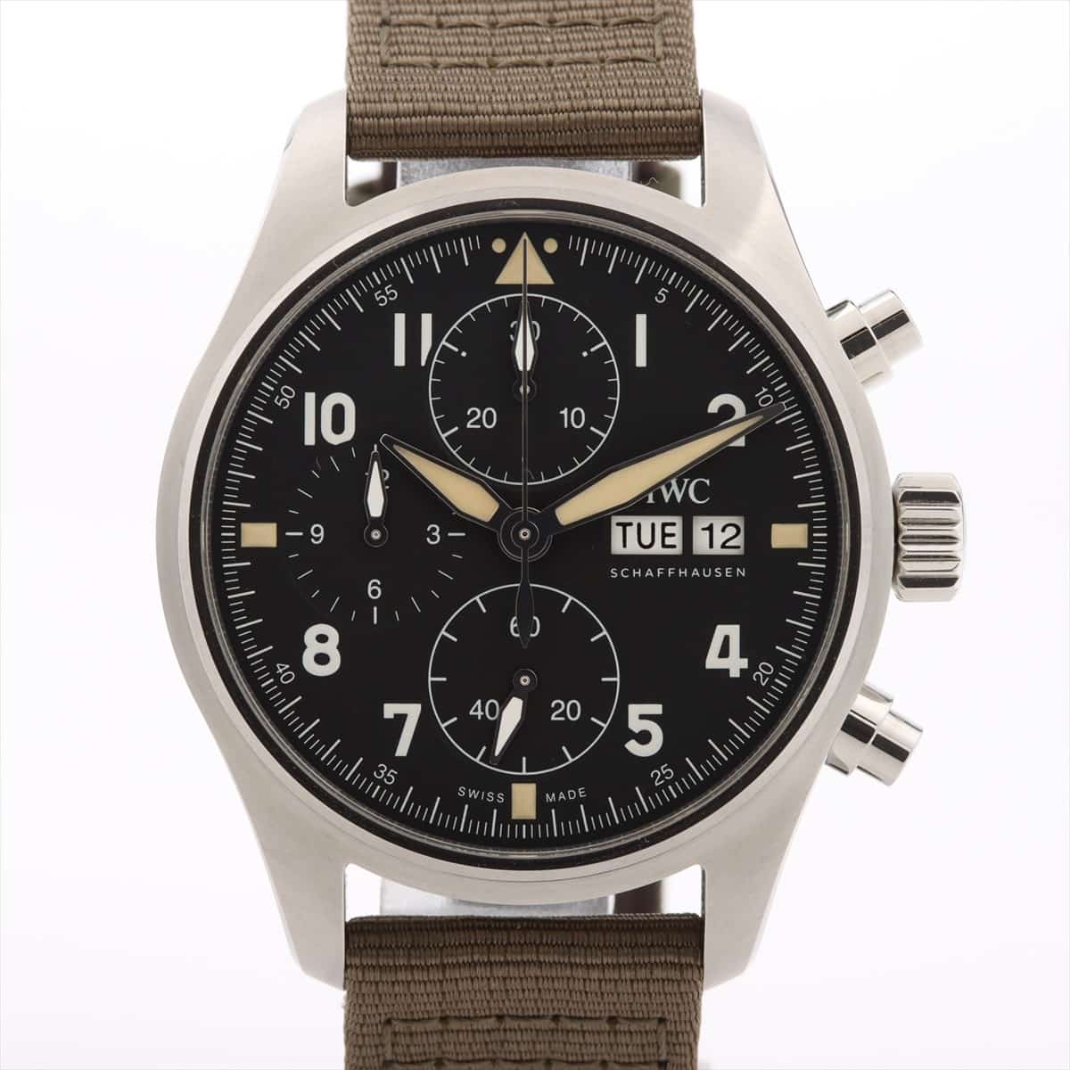 IWC Pilot Watch Chronograph Spitfire IW387901 SS & Nylon AT Black-Face