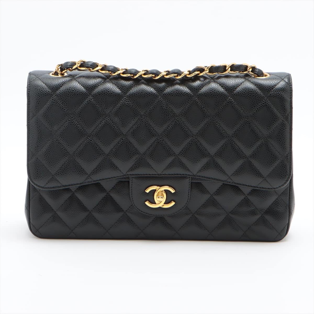 Chanel Big Matelasse Caviarskin Double flap Double chain bag Black Gold Metal fittings 29th