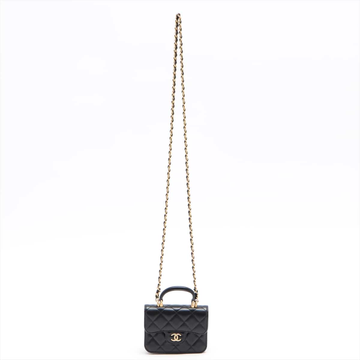 Chanel Mini Mini Matelasse Lambskin Chain shoulder bag flap coin purse Black Gold Metal fittings 31st