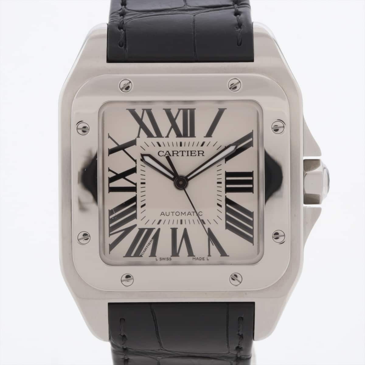 Cartier Santos 100LM W20073X8 SS & Leather AT Silver-Face
