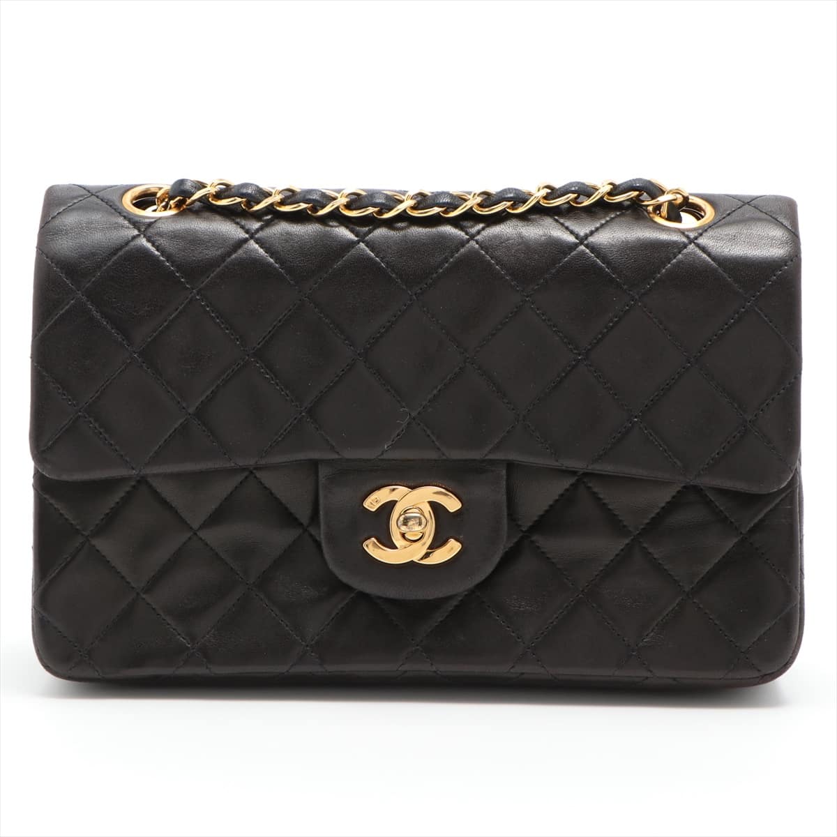 Chanel Matelasse Lambskin Double flap Double chain bag Black Gold Metal fittings 2XXXXXX