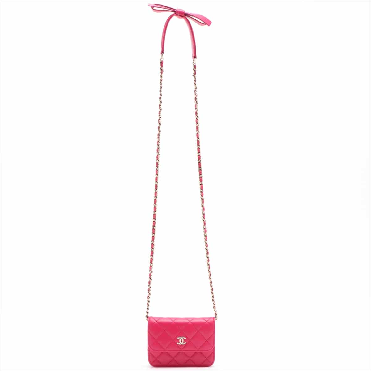 Chanel Matelasse Lambskin Chain shoulder bag Ribbon Pink Gold Metal fittings 31st
