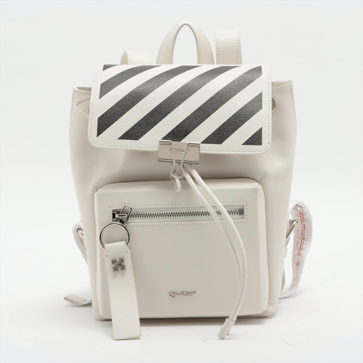 Off-White Diag Binder Leather Backpack White