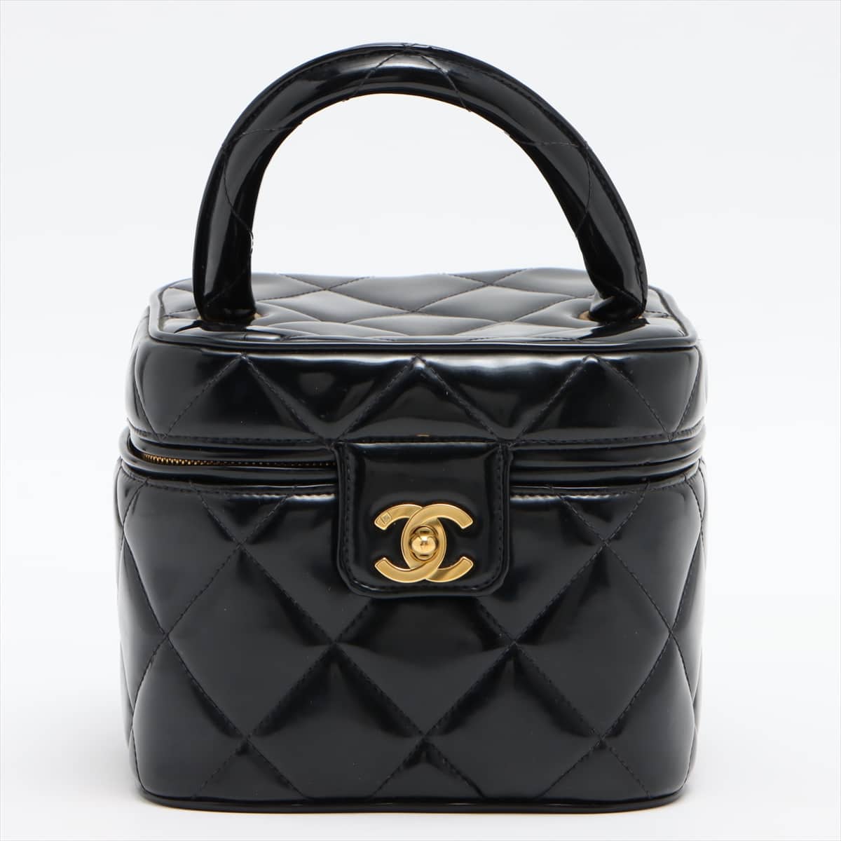 Chanel Matelasse Patent leather Vanity bag Black Gold Metal fittings Seal peeling
