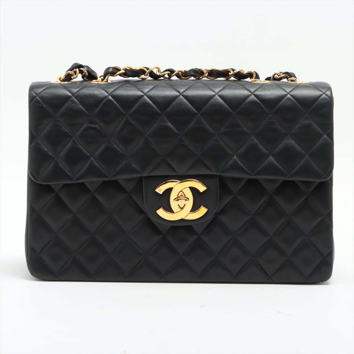 Chanel Big Matelasse Lambskin Single flap Double chain bag Black Gold Metal fittings 3XXXXXX