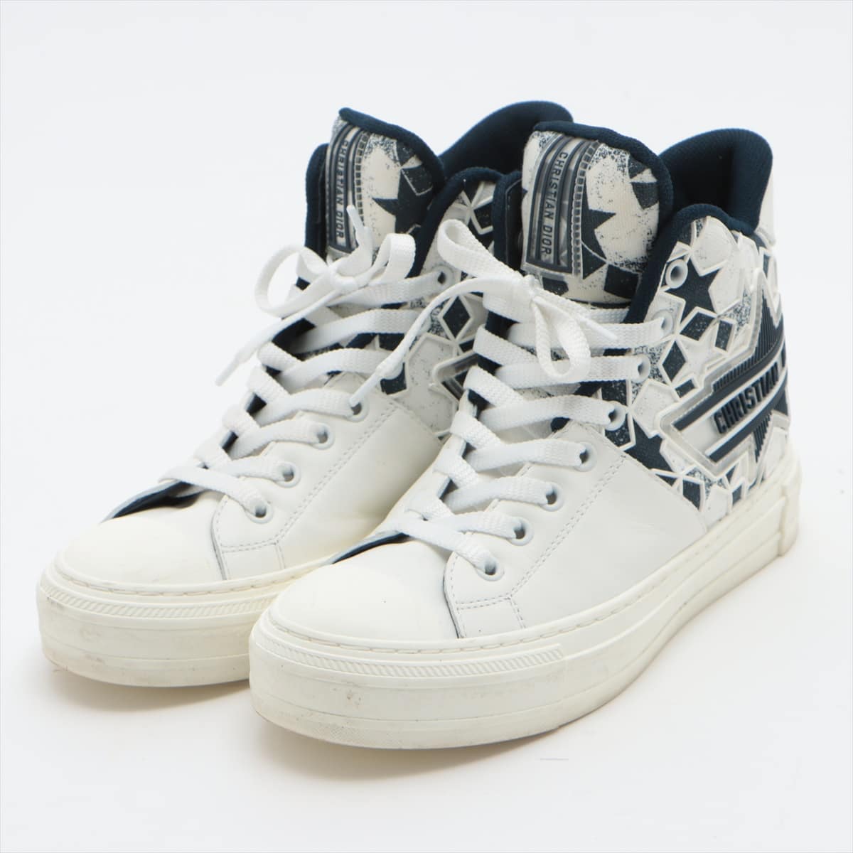 Christian Dior 22SS Leather High-top Sneakers 36 Ladies' White x navy Walk'n'Dior Star DC0921 DIOR Etoile