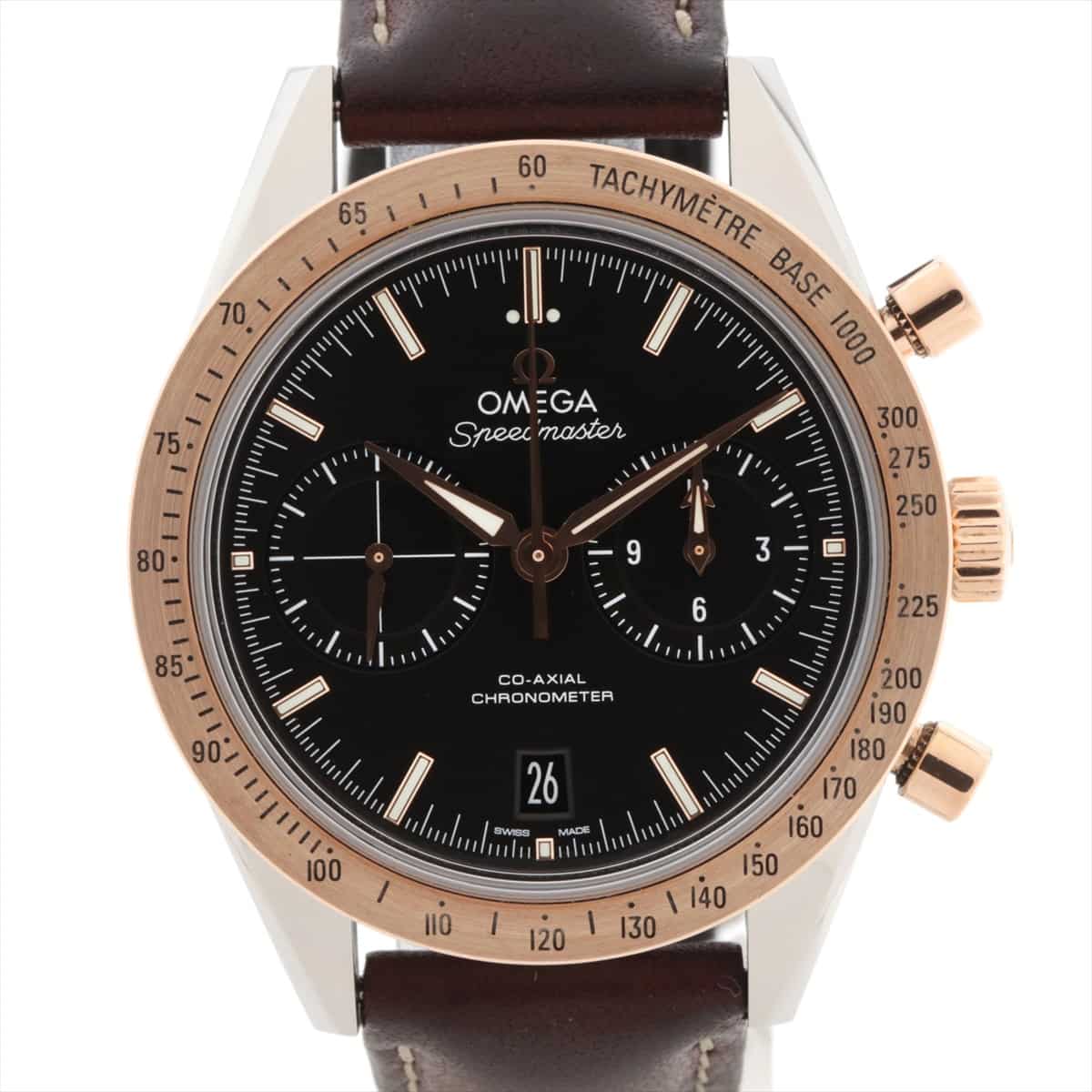 Omega Speedmaster 57 Coaxial Chronograph 331.22.42.51.01.001 SS × RG × leather AT Black-Face