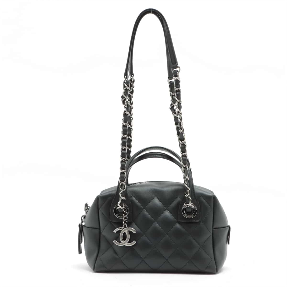 Chanel Matelasse Lambskin 2way shoulder bag Black Silver Metal fittings 22XXXXXX