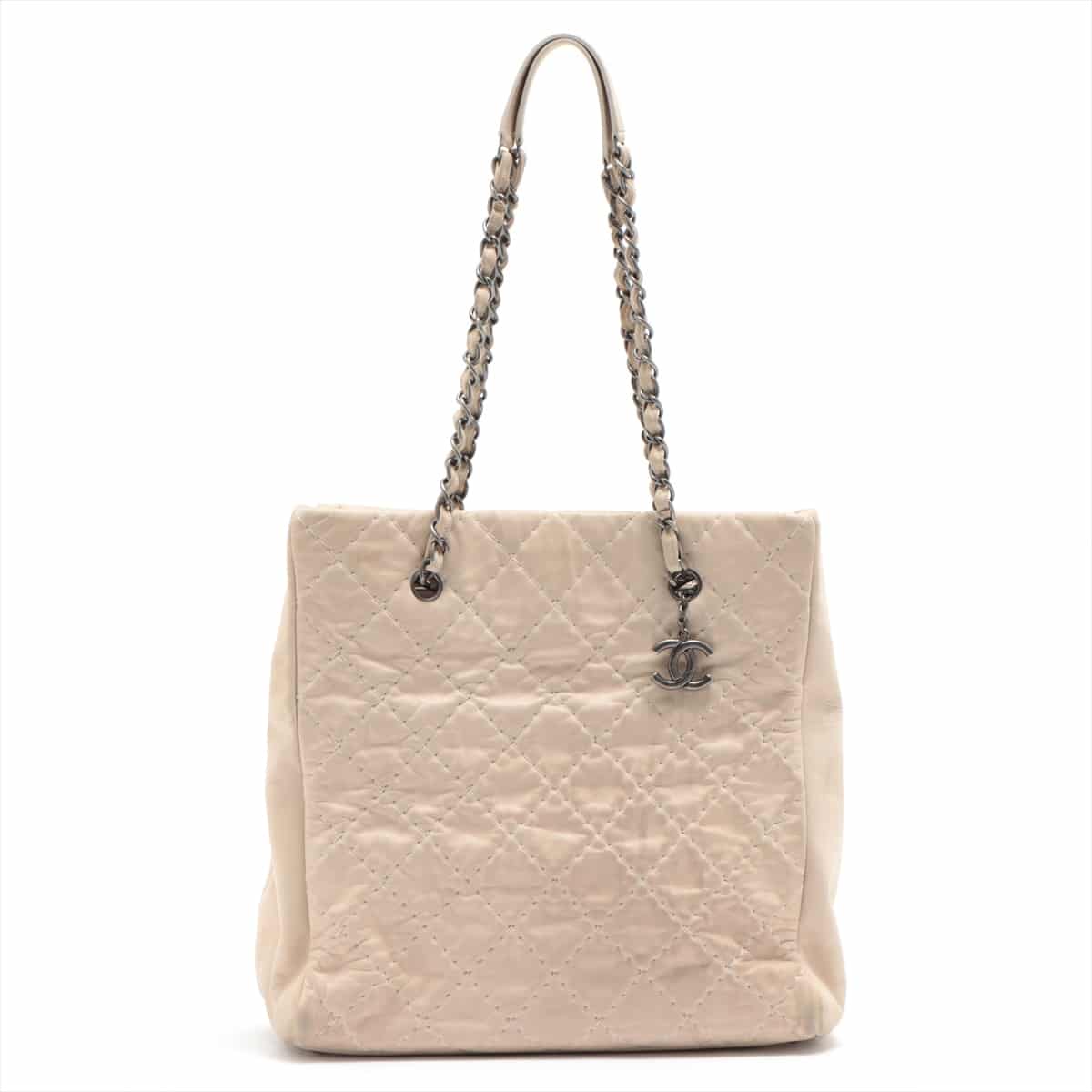 Chanel Wild Stitch Coating leather Chain tote bag Ivory Silver Metal fittings 14XXXXXX