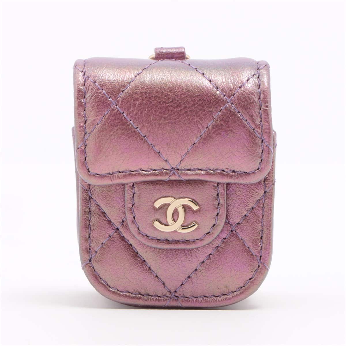 Chanel Matelasse Lambskin Case Purple Gold Metal fittings 30 AIR PODS CASE