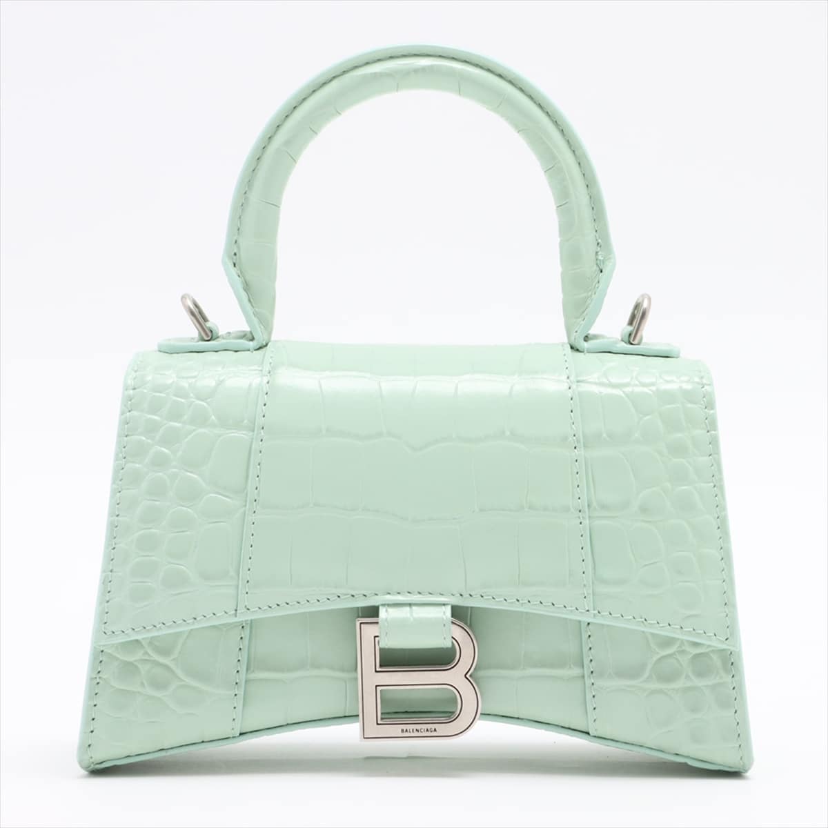 Balenciaga Hour glass XS Moc croc 2way shoulder bag Green 592833 Straps are distorted
