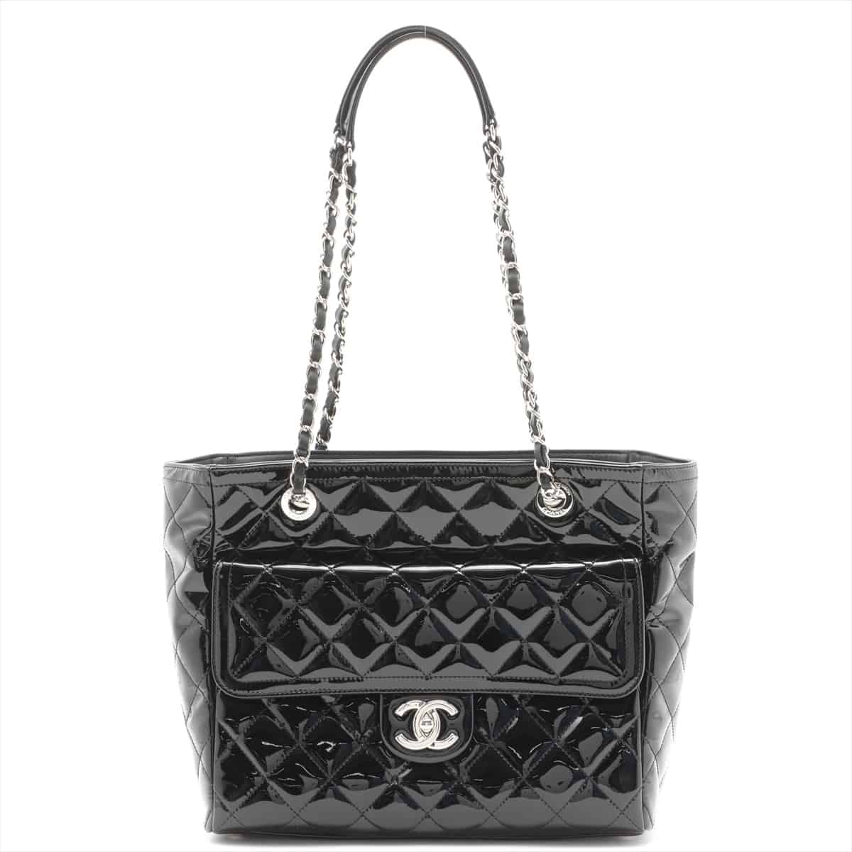 Chanel Matelasse Patent leather Chain tote bag Black Silver Metal fittings 20XXXXXX