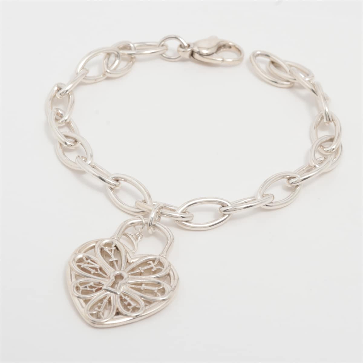 Tiffany Filigree Heart Key Bracelet 925 17.0g Silver
