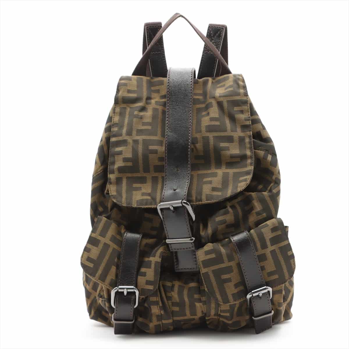 Fendi ZUCCa Nylon & Leather Backpack Brown