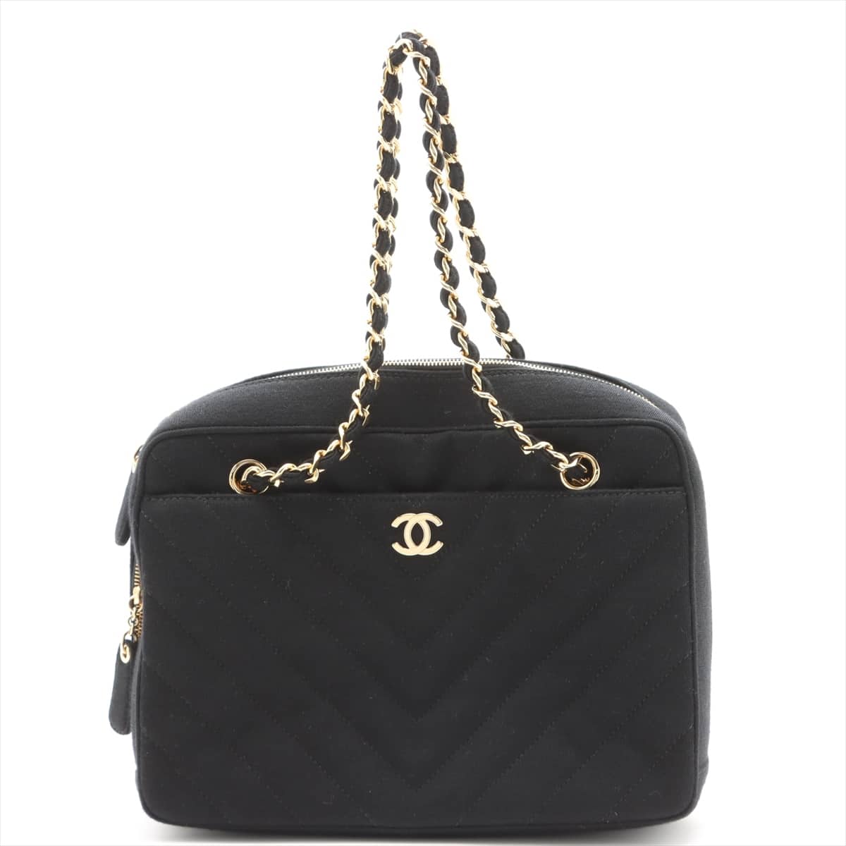 Chanel V Stitch Cotton Chain shoulder bag Black Gold Metal fittings 6XXXXXX Pouch shortage