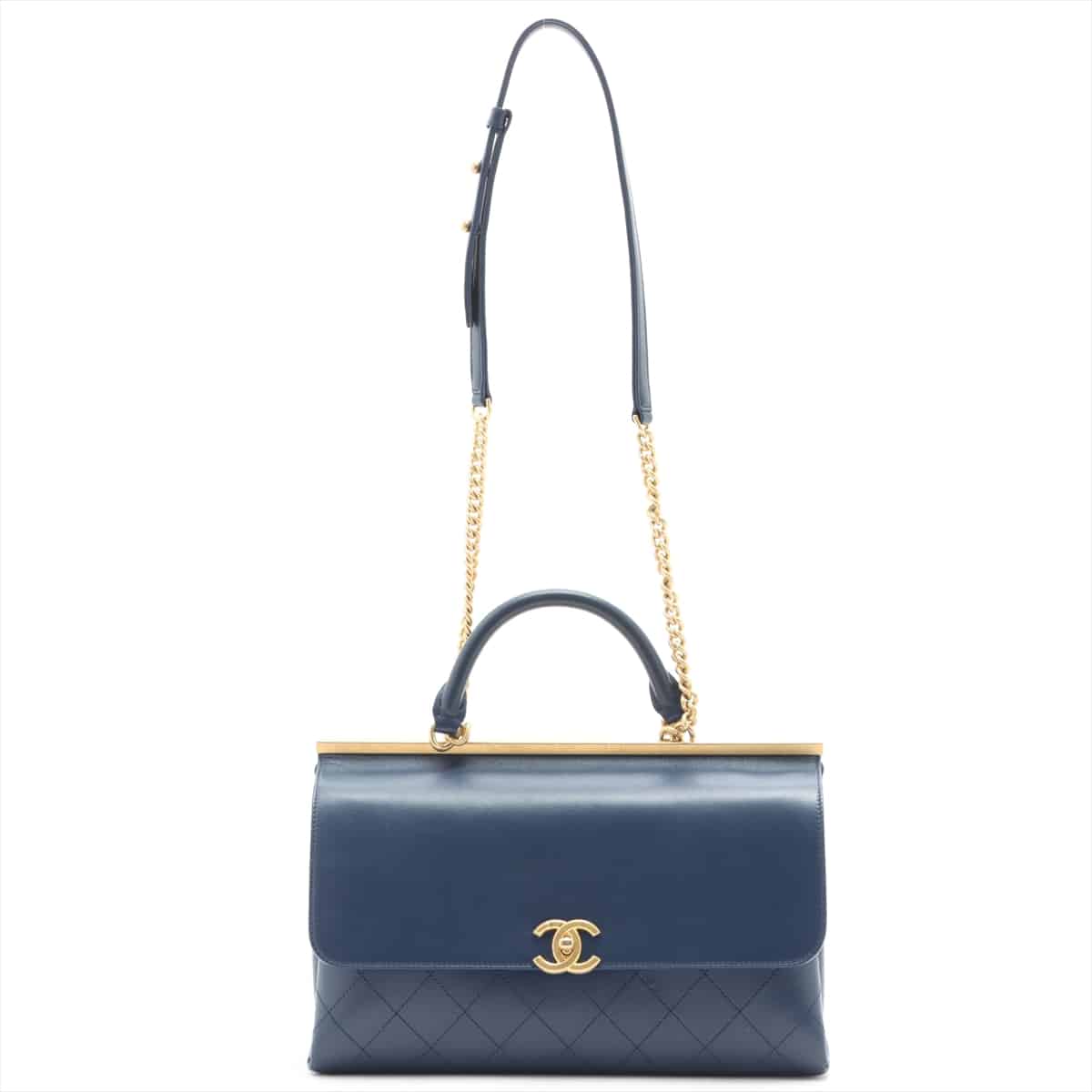 Chanel Matelasse Lambskin 2way shoulder bag Navy blue Gold Metal fittings 29th