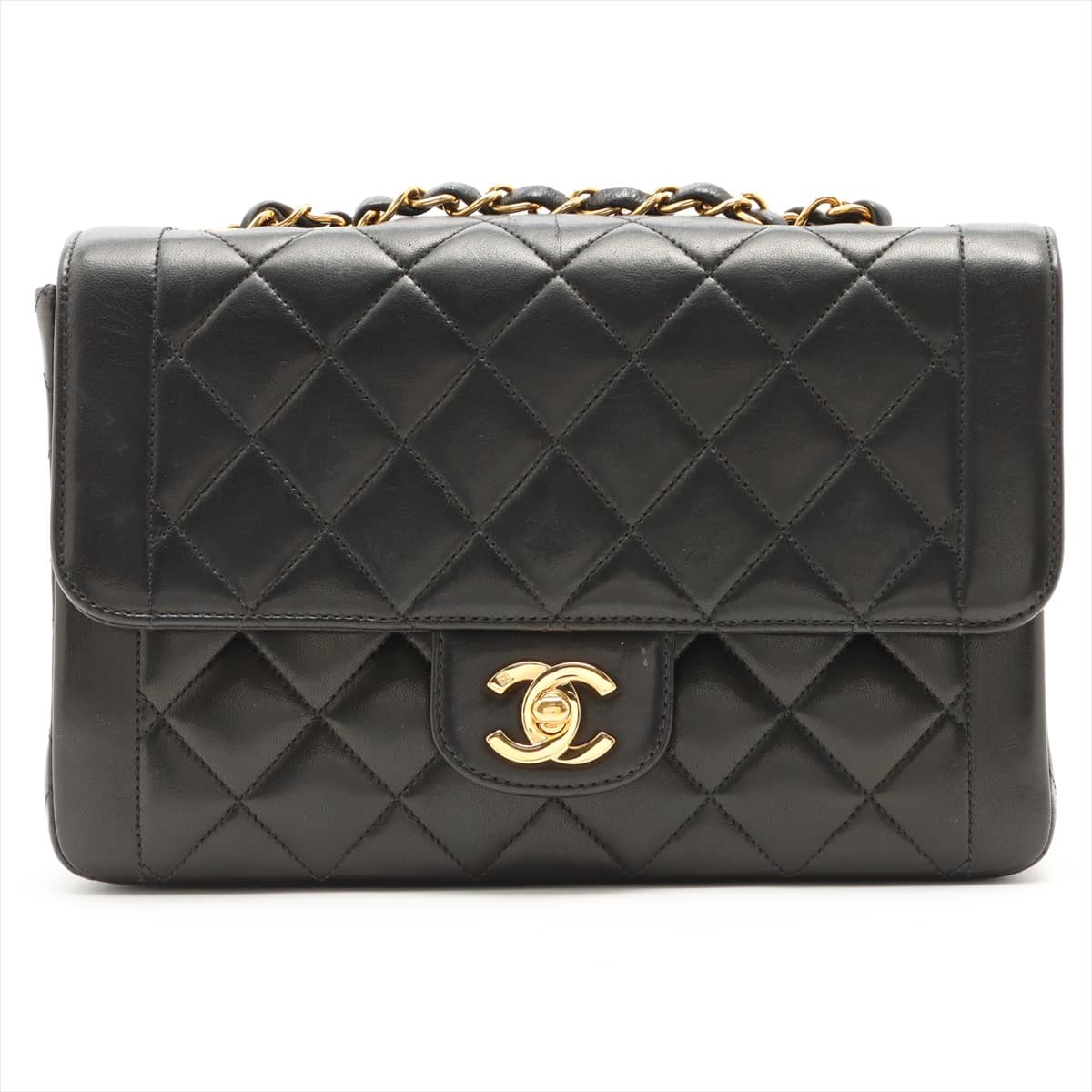 Chanel Matelasse Lambskin Single flap Double chain bag Black Gold Metal fittings 4XXXXXX