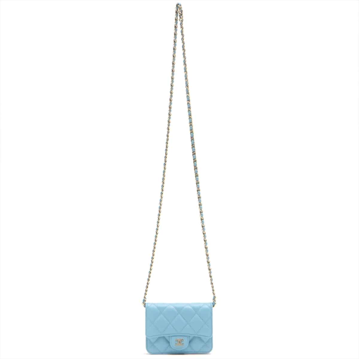 Chanel Mini Mini Matelasse Caviarskin Chain shoulder bag Light blue Gold Metal fittings 31st