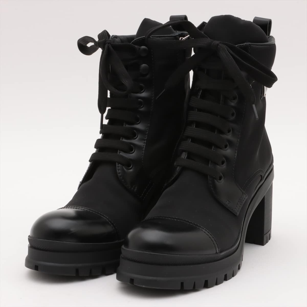 Prada Nylon & Leather Boots 39 Ladies' Black Monolith Renylon