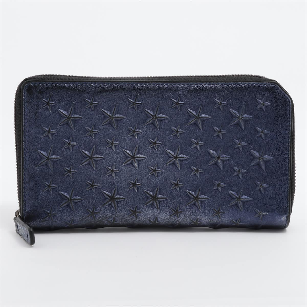 Jimmy Choo Star studs Leather Round-Zip-Wallet Navy blue There is pull deterioration and outer peeling