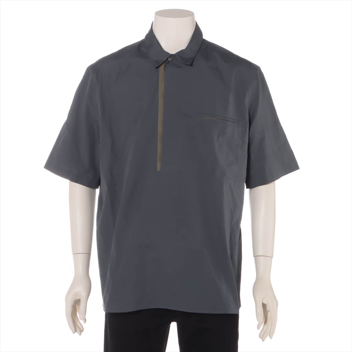 Hermès Cotton Shirt 16/41 Men's Khaki  half button short sleeve shirt With hanger