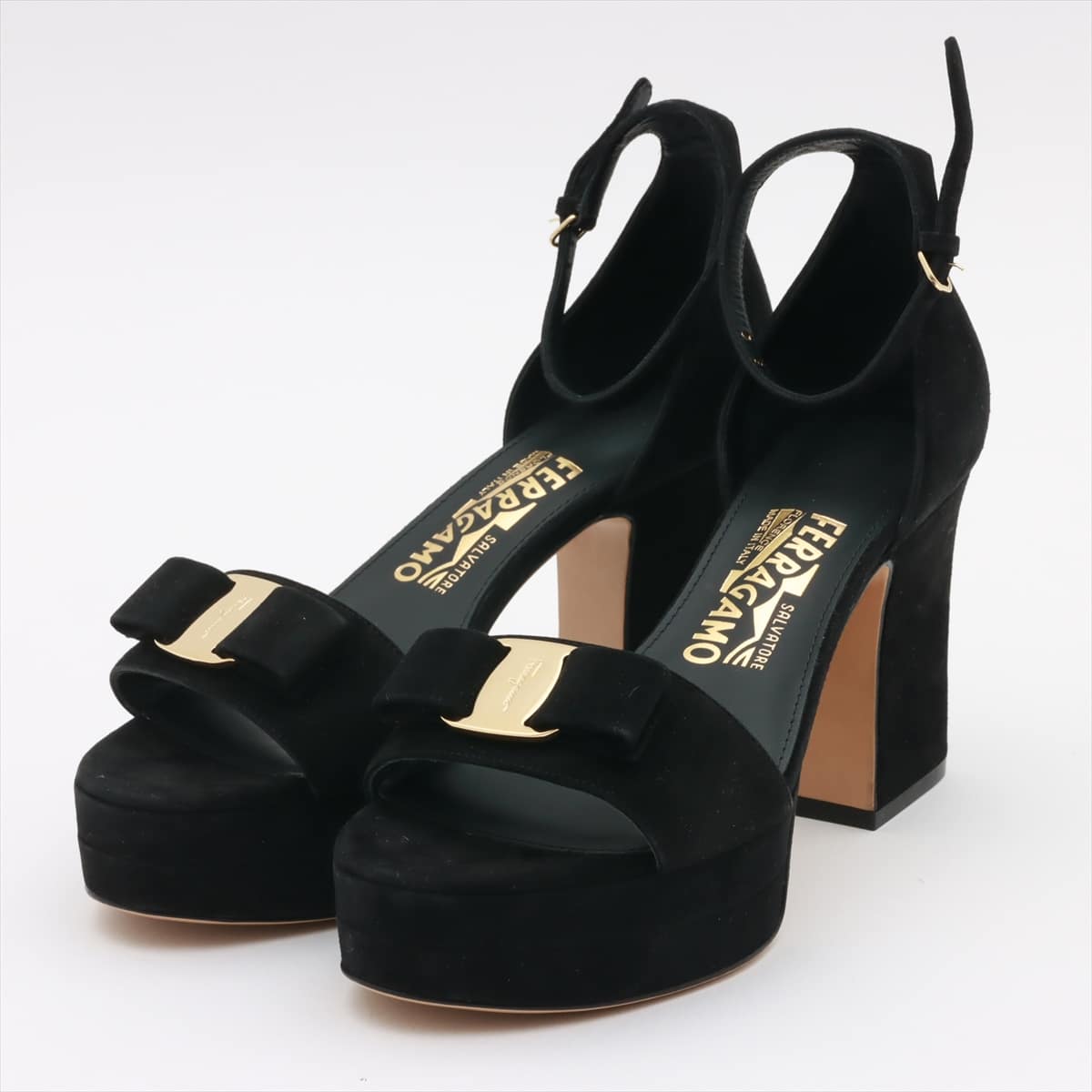 Ferragamo Vara Suede Sandals 6E Ladies' Black