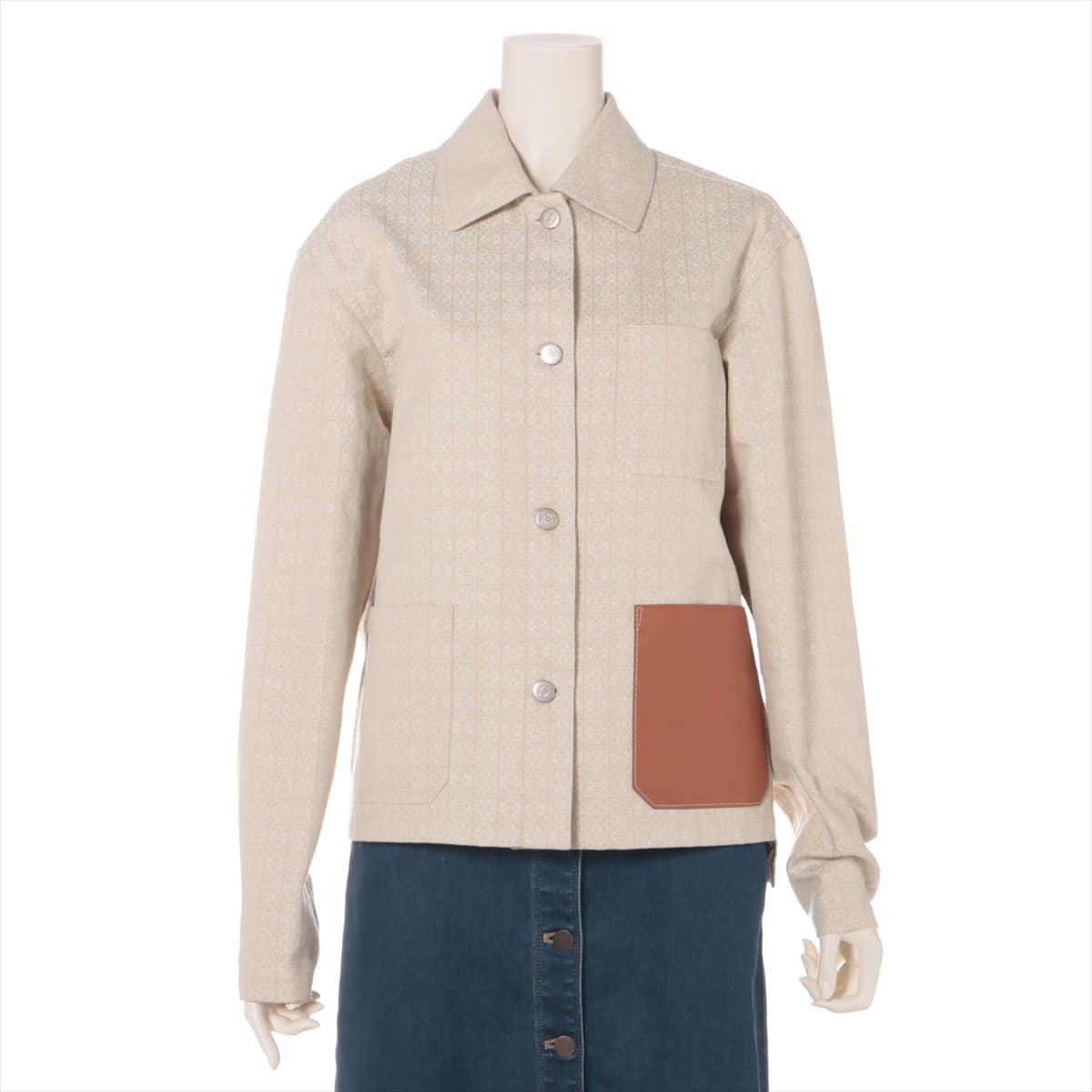 Loewe Anagram 22AW Cotton & Peather Jacket 34 Ladies' Beige  Jacquard buttons S359330XCV