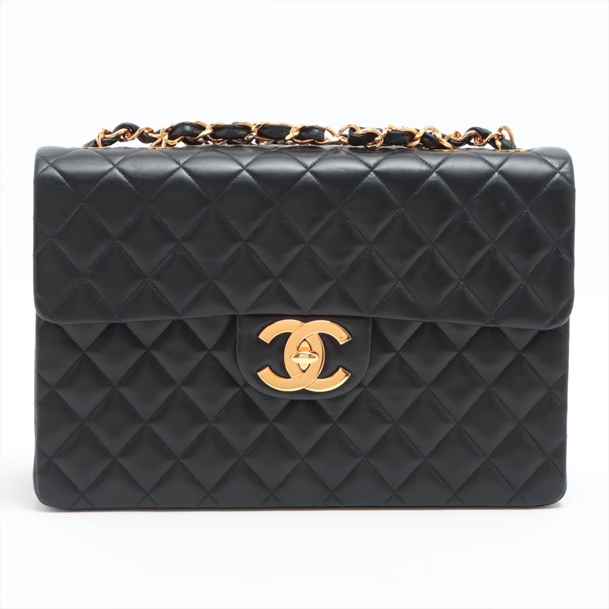 Chanel Big Matelasse Lambskin Single flap Double chain bag Black Gold Metal fittings 2XXXXXX