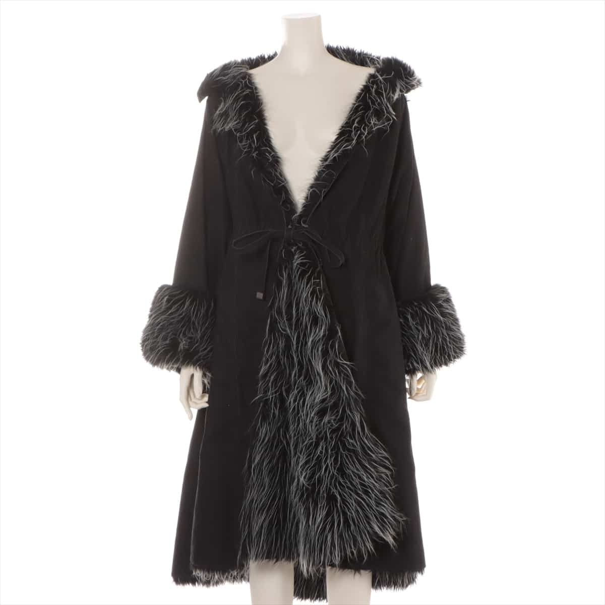 Chanel 02A Cotton & Polyester coats 40 Ladies' Black  Denim Faux fur