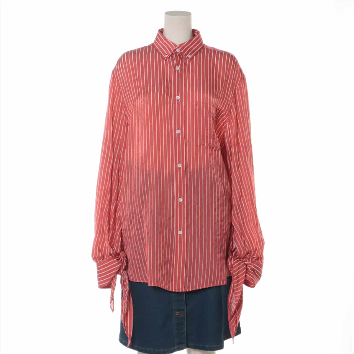 Balenciaga 17 years Cuprammonium rayon Shirt 34 Ladies' Red x white  stripes 492277 ribbon sleeve