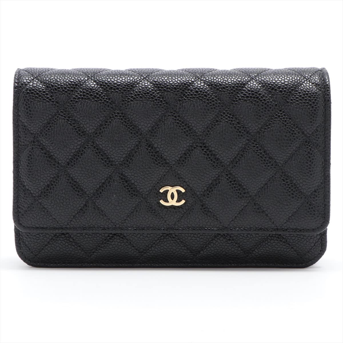 Chanel Matelasse Caviarskin Chain wallet Black Gold Metal fittings There is an IC chip