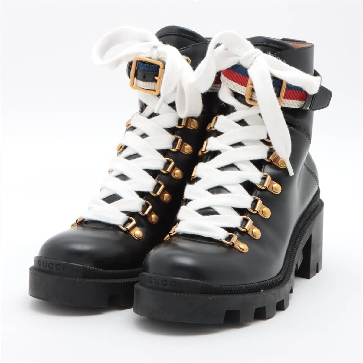 Gucci Leather Boots 36 Ladies' Black Tricolor Sylvie Webb 481156