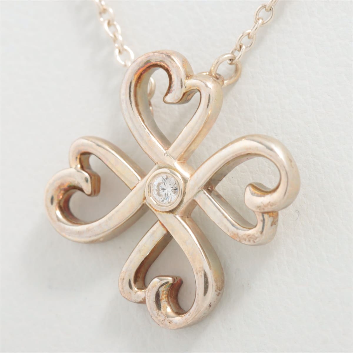 Tiffany Clover Necklace 925 2.3g Silver Diamond 1P