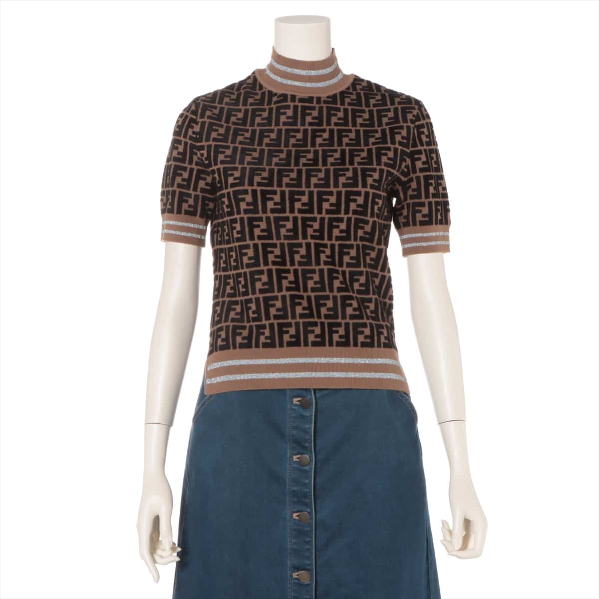 Fendi ZUCCa 19-year Polyester × Rayon Short Sleeve Knitwear 38 Ladies' Brown  FZY920