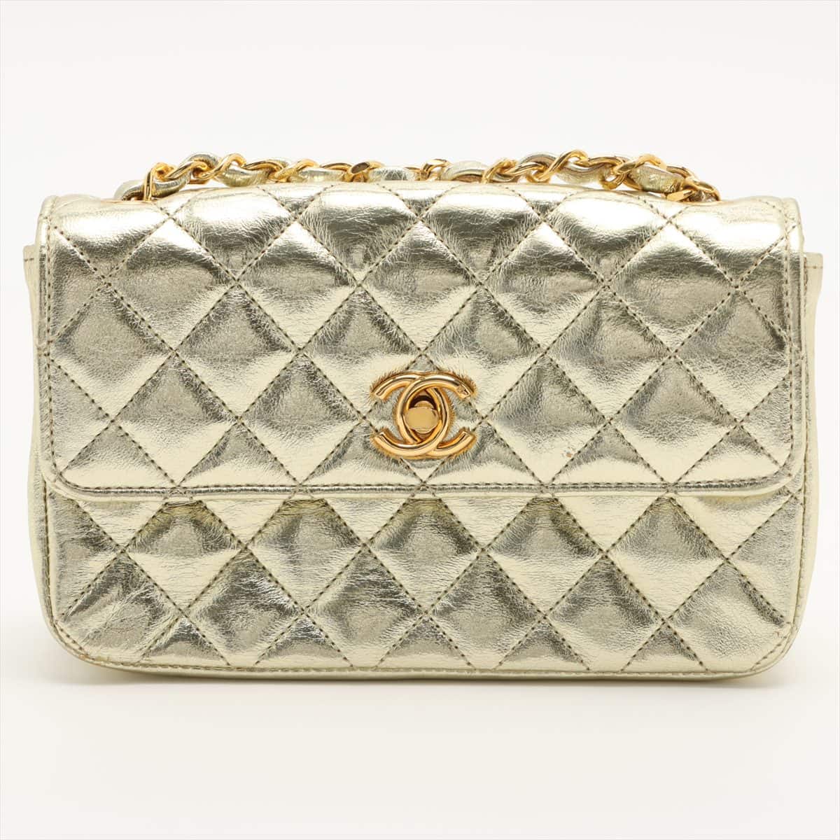 Chanel Mini Matelasse Leather Single flap Double chain bag Gold Gold Metal fittings No serial number