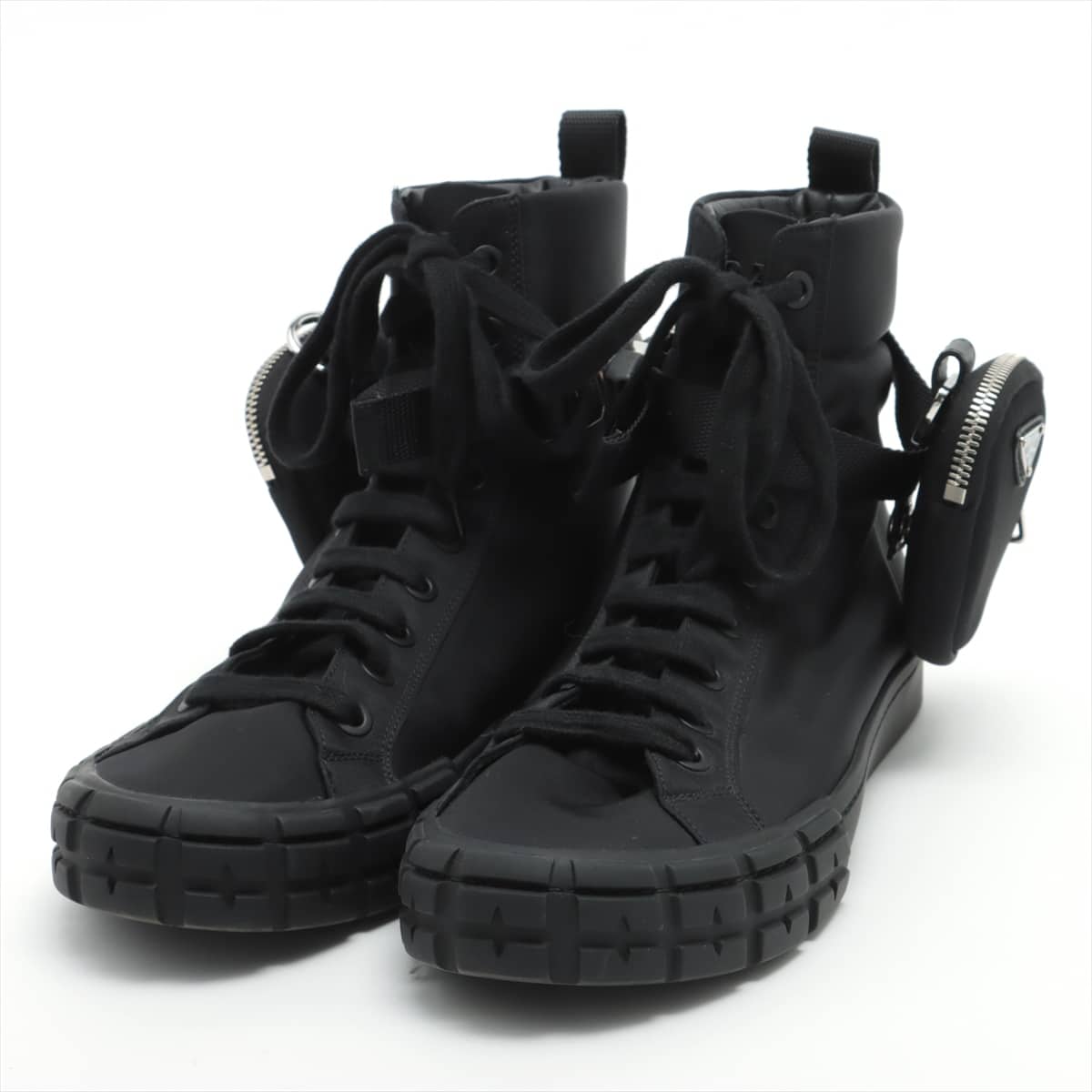 Prada Nylon & Leather High-top Sneakers 7 Men's Black Renylon Wheel Pouch 2TG174