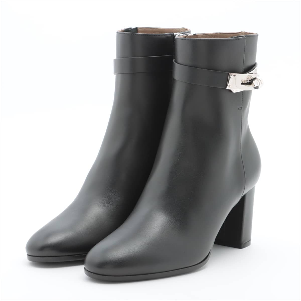 Hermès Leather Short Boots 37 Ladies' Black Kelly metal fittings 182102