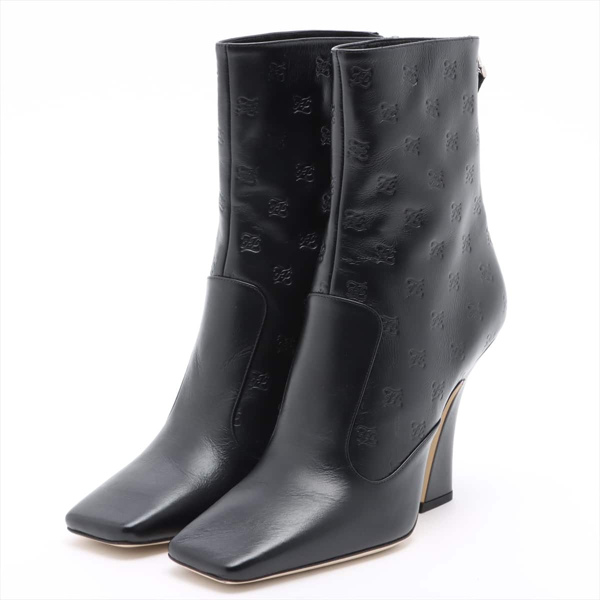 Fendi Leather Boots 40 Ladies' Black calligraphy Square toe