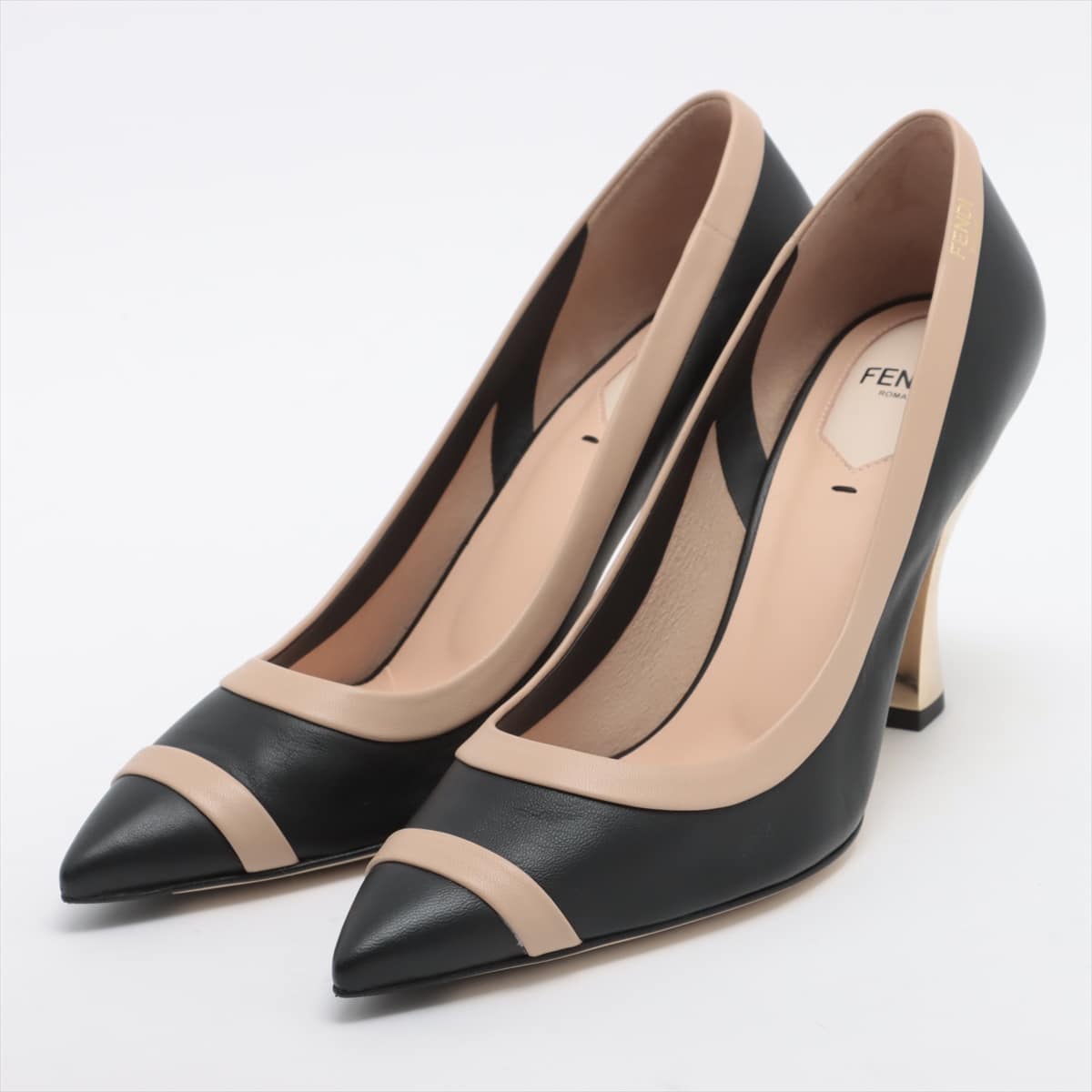 Fendi Leather Pumps 40 Ladies' black x beige metal heel