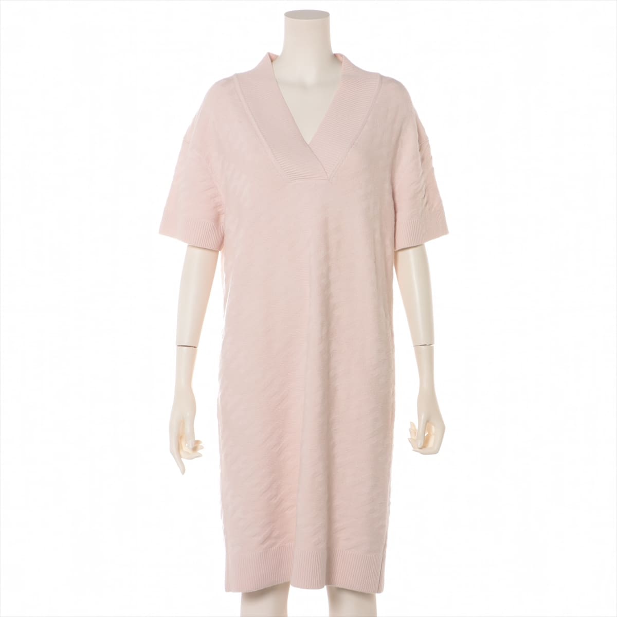 Hermès 22SS Virgin wool Knit dress 40 Ladies' Pink  V-neck Loungewear Voyage