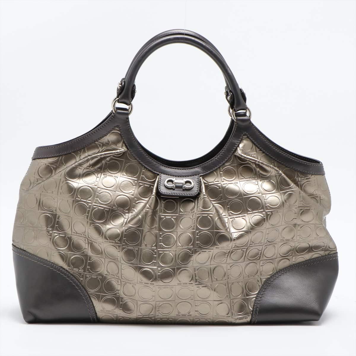 Ferragamo Gancini Leather Tote bag Gold x gray