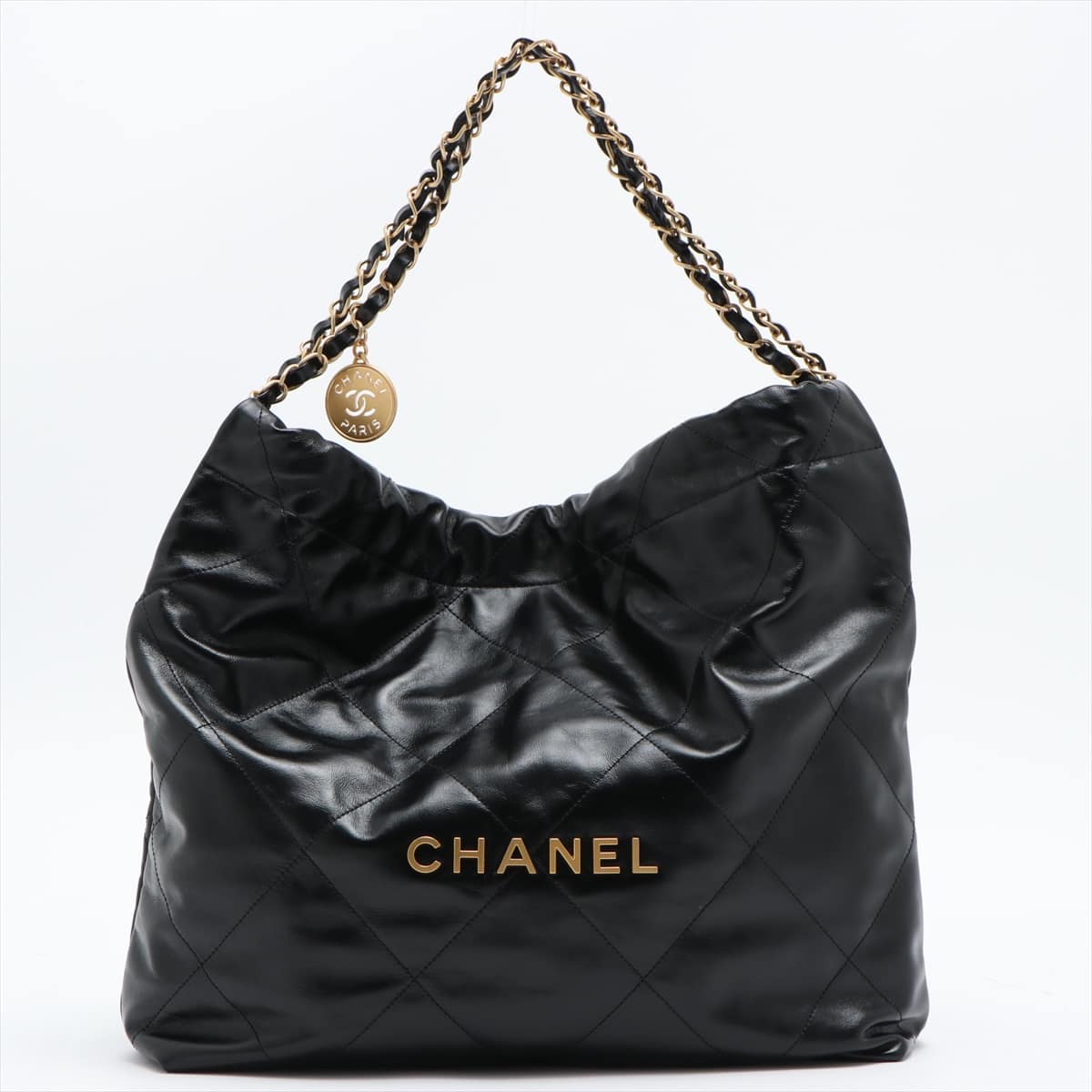 Chanel Chanel 22 small shiny calfskin Chain handbag AS3260 Black Gold Metal fittings There is an IC chip