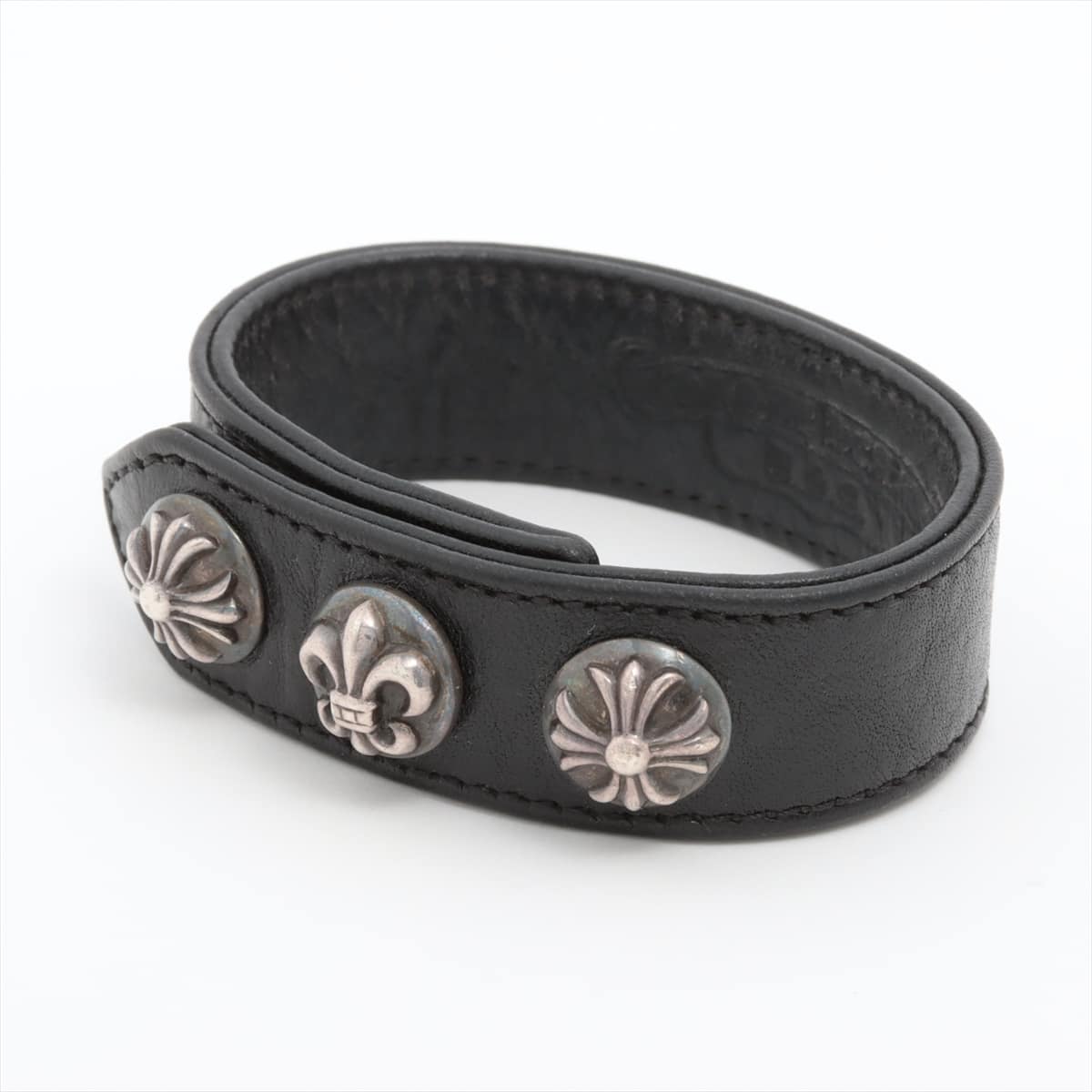 Chrome Hearts 3button 2snap Bracelet Leather & 925 34.8g Multi Black