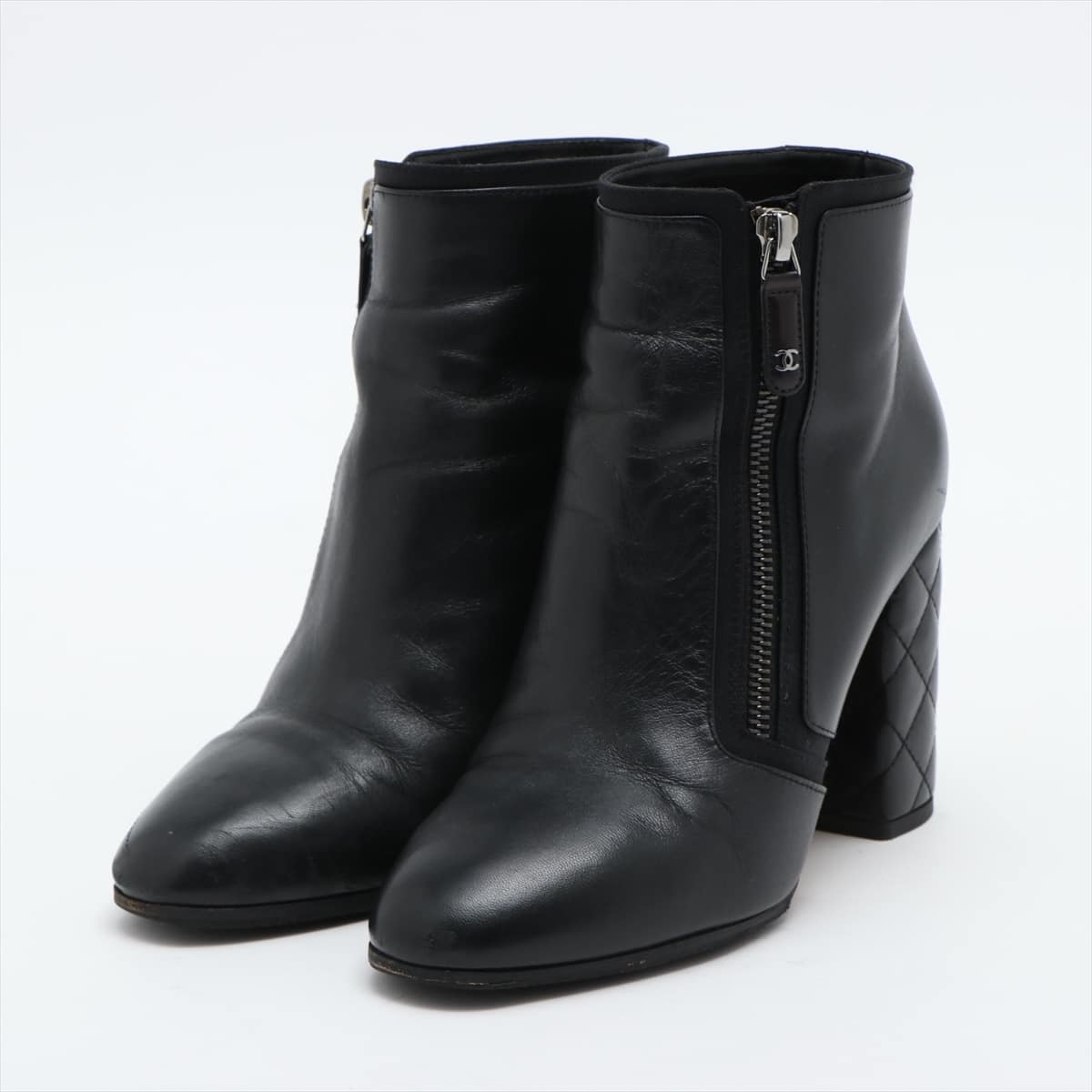 Chanel Coco Mark Matelasse Leather Short Boots 37C Ladies' Black G33580