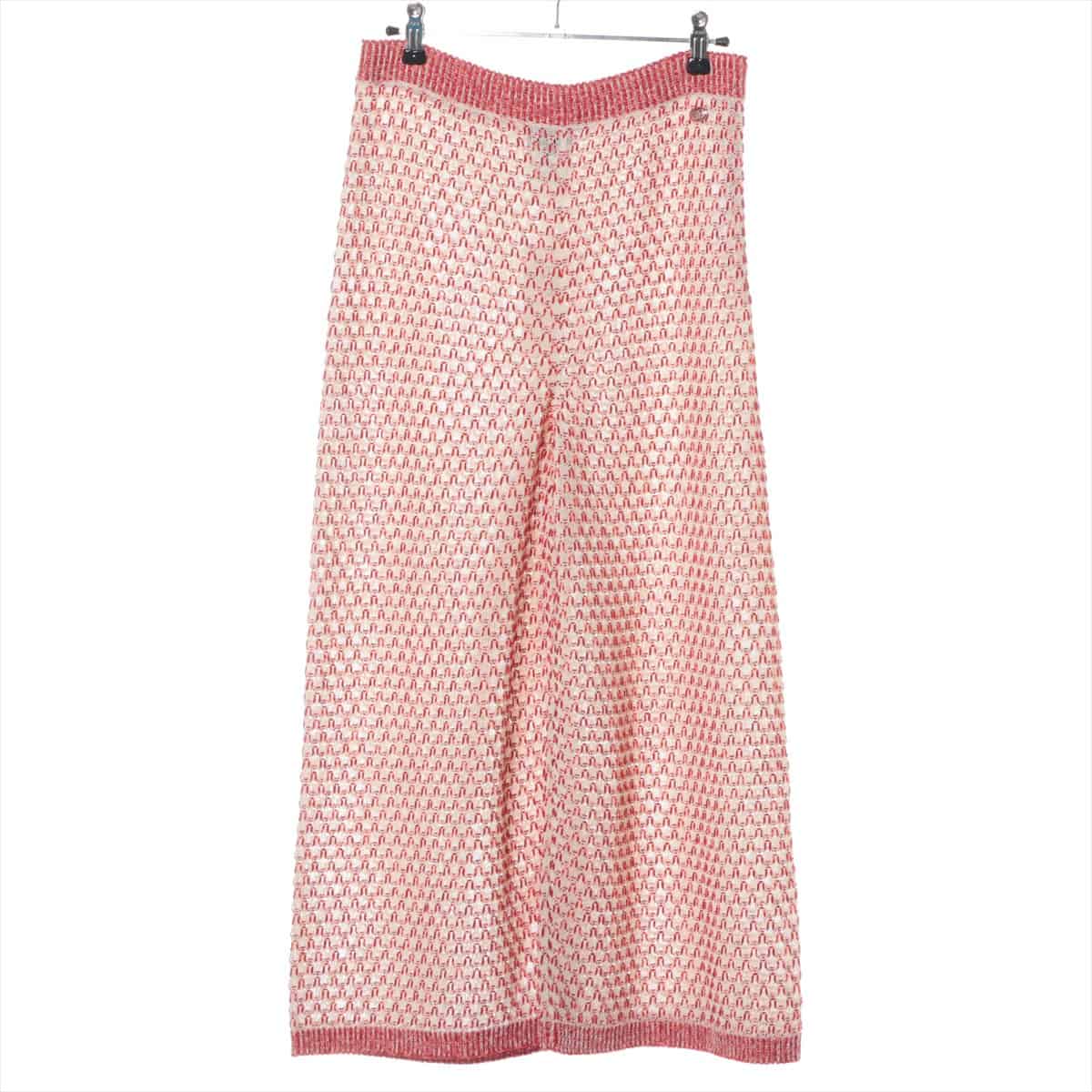 Chanel Coco Button P56 Cotton & silk Pants 38 Ladies' Red x white